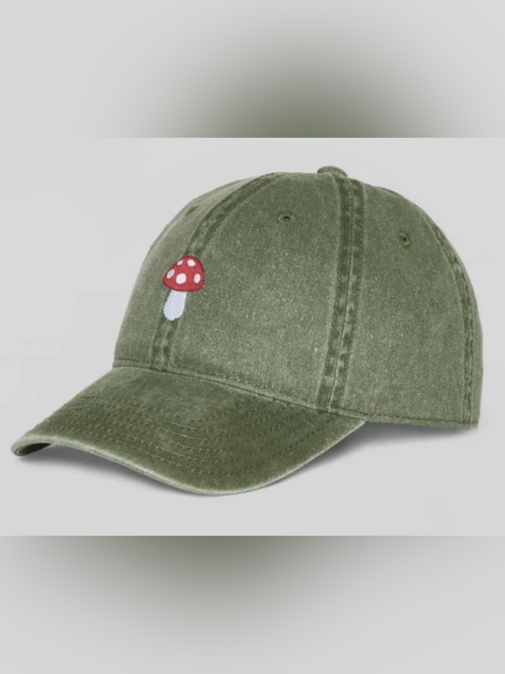 Little Shroom Baseball Hat Mighty Fine Olive Green Cotton Embroidered Mushroom 🍄